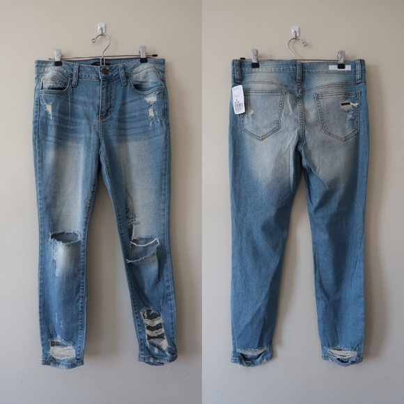 Cello Denim - CELLO Light Washed Distressed Jeans, 28